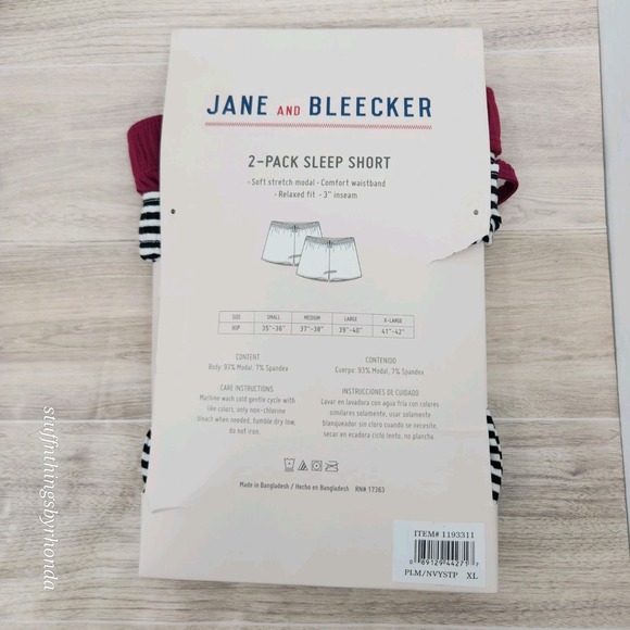 New In Package Jane & Bleecker Women's 2-Pack Sleep Shorts Maroon/Navy Stripe XL - Picture 2 of 4